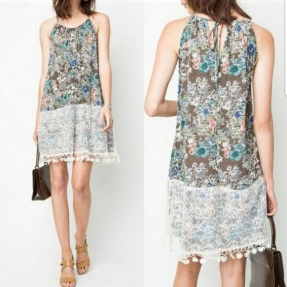 Hayden linen lace drawstring dress brown floral - Picture 2 of 2